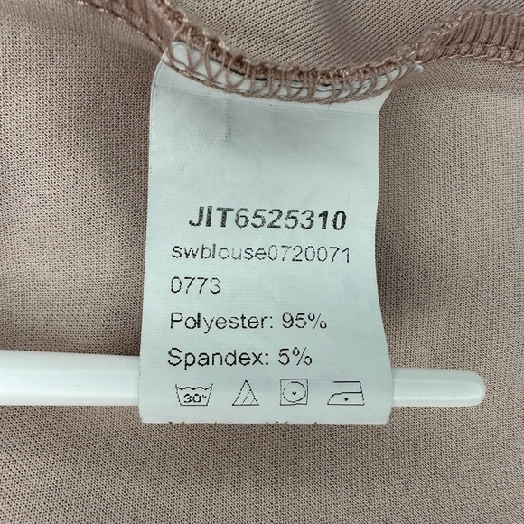 SHEIN 2X tie waist beige with pearls professional top long sleeves V neck - Picture 4 of 4